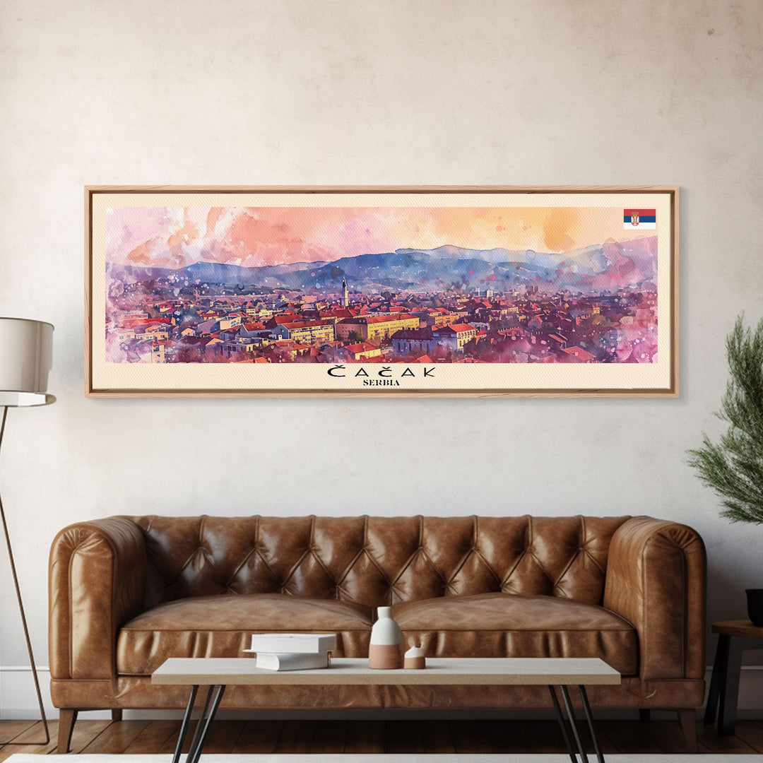 ?a?ak Serbia Wall Art, Panoramic Travel Poster, Panoramic Framed Canvas Print, City Wall Art, Wall Hanging Home Decor, Travel Art