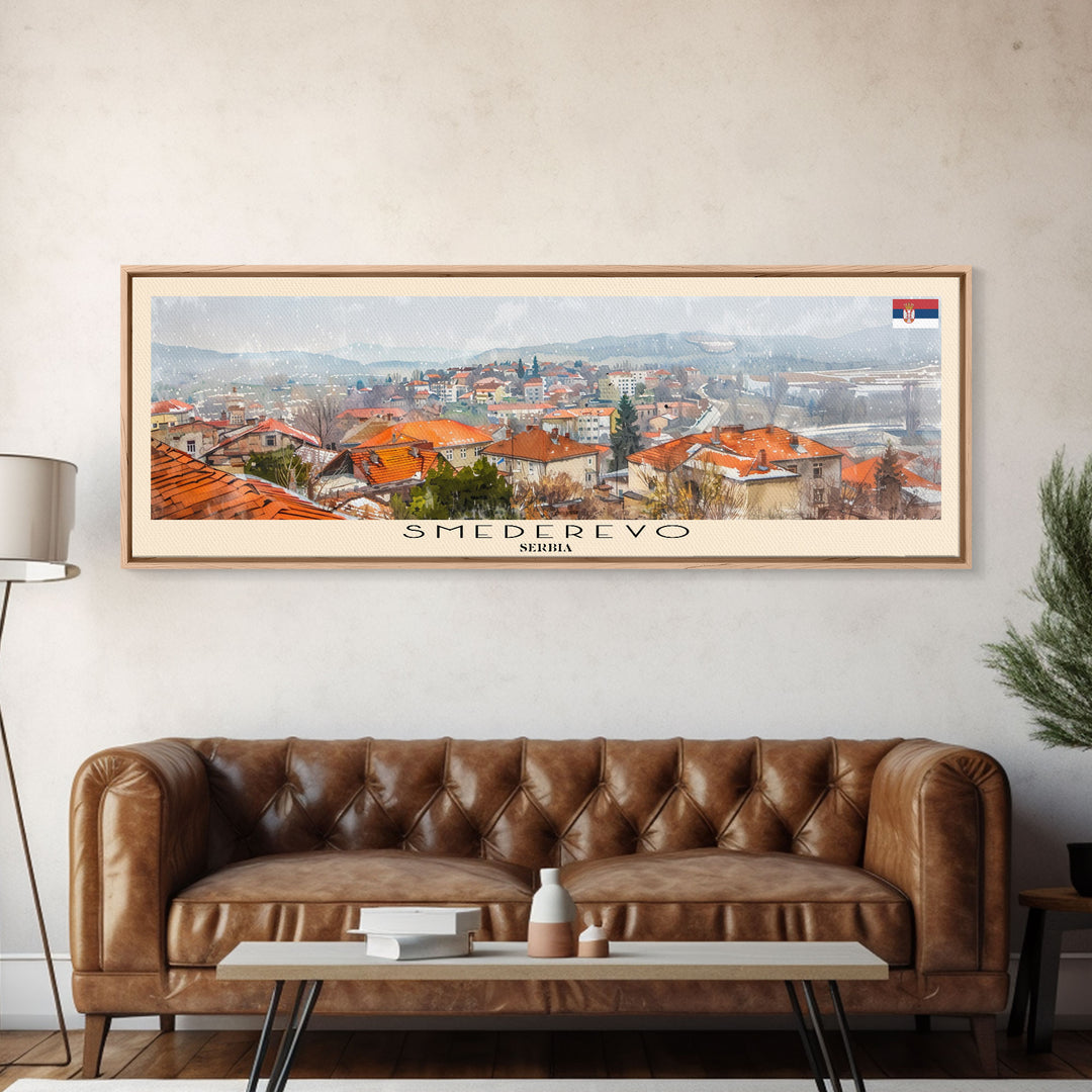 Smederevo Serbia Travel Print Wall Art, Panoramic City Art, Travel Art, Wall Decor, Vacation Gift, Framed Canvas Print Or Metal Art