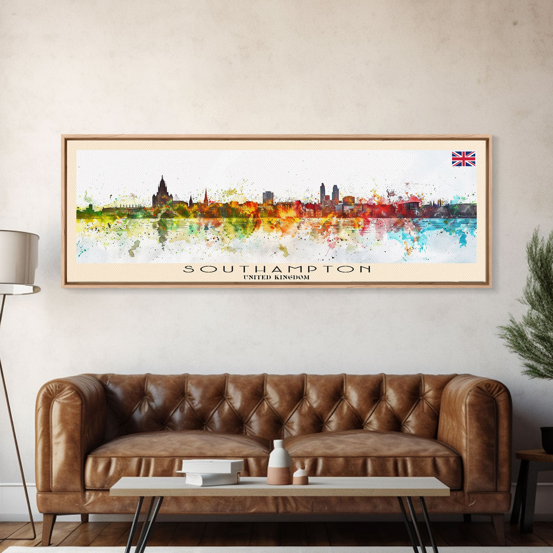 Southampton United Kingdom Wall Art, Panoramic Travel Poster, Panoramic Framed Canvas Print, City Wall Art, Wall Hanging Home Decor, Travel Art