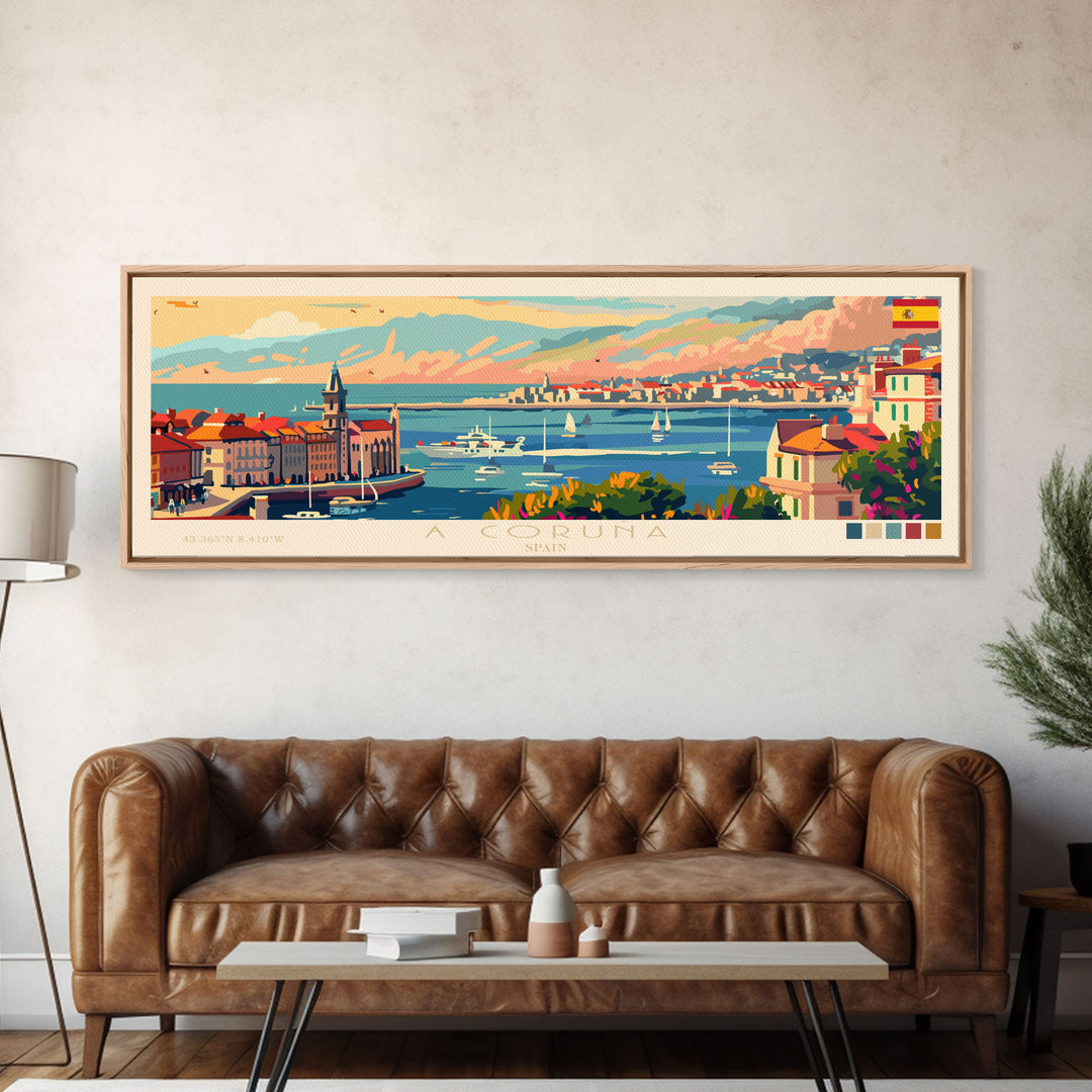 A Coruña Spain Travel Art, City Art, Framed Canvas Print or Metal Wall Art, Europe Travel Poster, Panoramic Wall Art, Extra Wide Wall Art