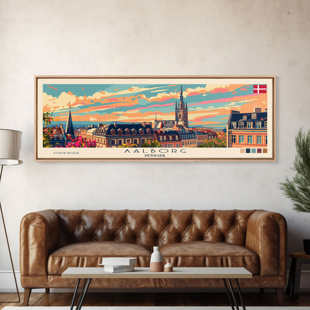 Aalborg Denmark Wall Art, Panoramic Travel Poster, Panoramic Framed Canvas Print, City Wall Art, Wall Hanging Home Decor, Travel Art