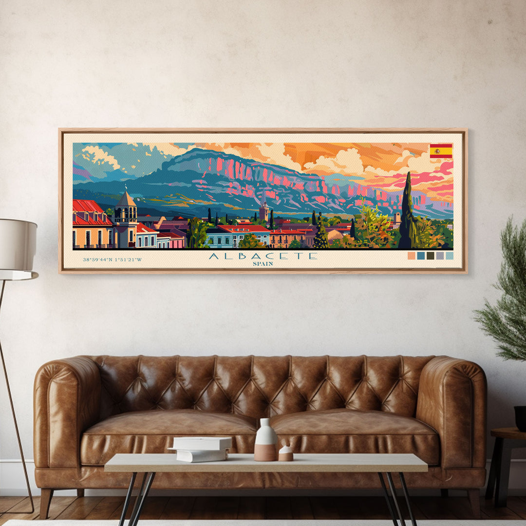 Albacete Spain Travel Print Wall Art, Panoramic City Art, Travel Art, Wall Decor, Vacation Gift, Framed Canvas Print Or Metal Art