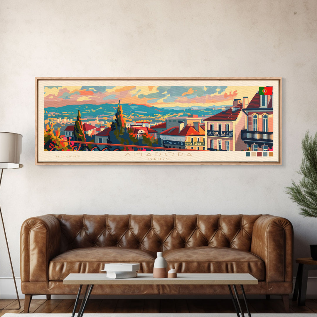 Amadora Portugal Travel Print Wall Art, Panoramic City Art, Travel Art, Wall Decor, Vacation Gift, Framed Canvas Print Or Metal Art