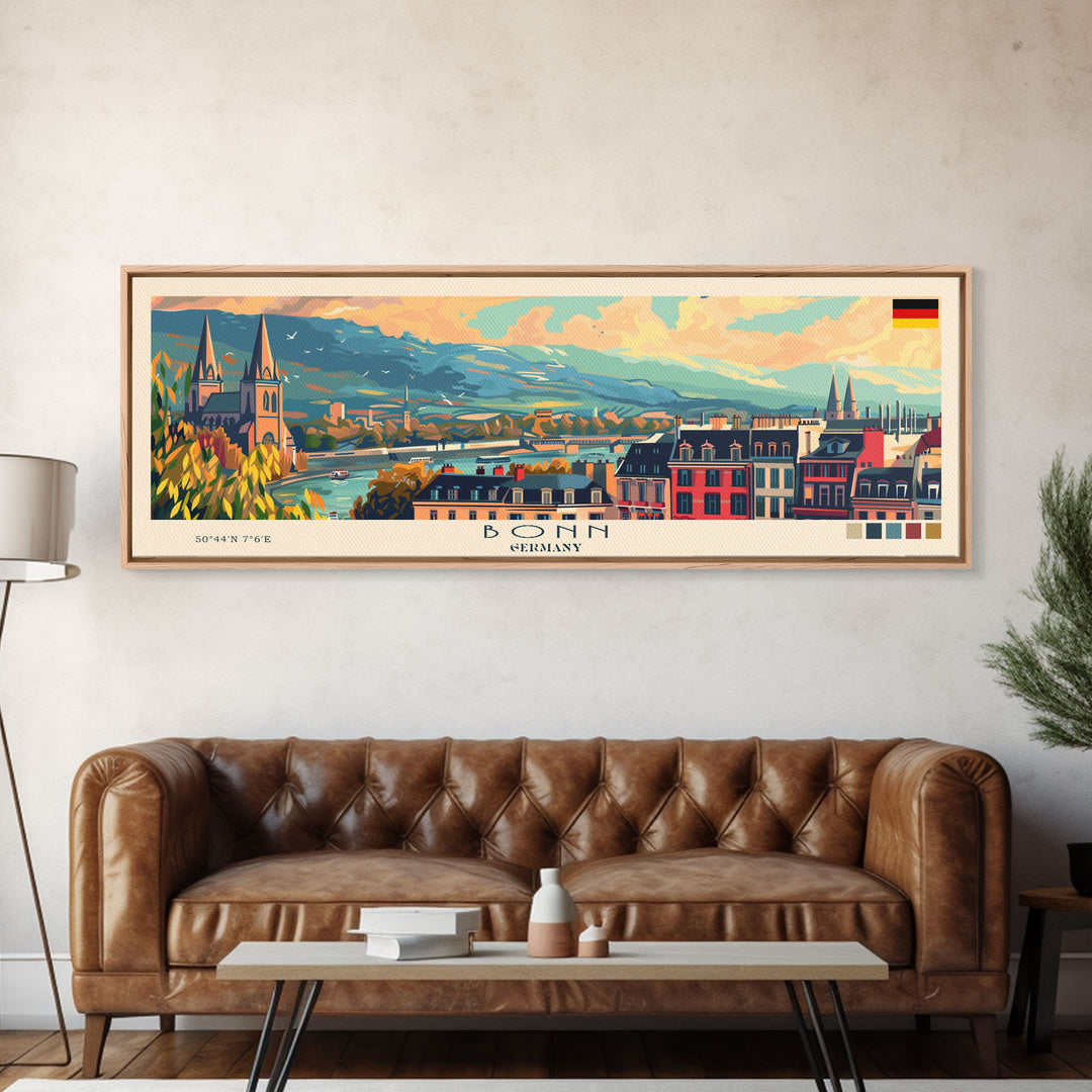 Bonn Germany Travel Print Wall Art, Panoramic City Art, Travel Art, Wall Decor, Vacation Gift, Framed Canvas Print Or Metal Art