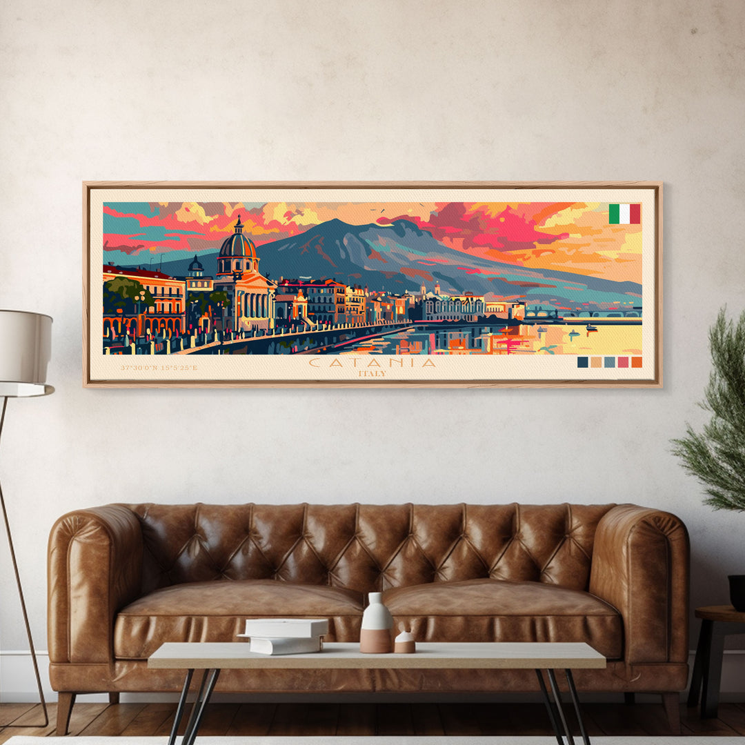 Catania Italy Travel Print Wall Art, Panoramic City Art, Travel Art, Wall Decor, Vacation Gift, Framed Canvas Print Or Metal Art