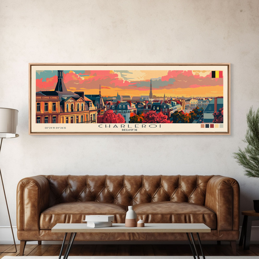 Charleroi Belgium Travel Print Wall Art, Panoramic City Art, Travel Art, Wall Decor, Vacation Gift, Framed Canvas Print Or Metal Art