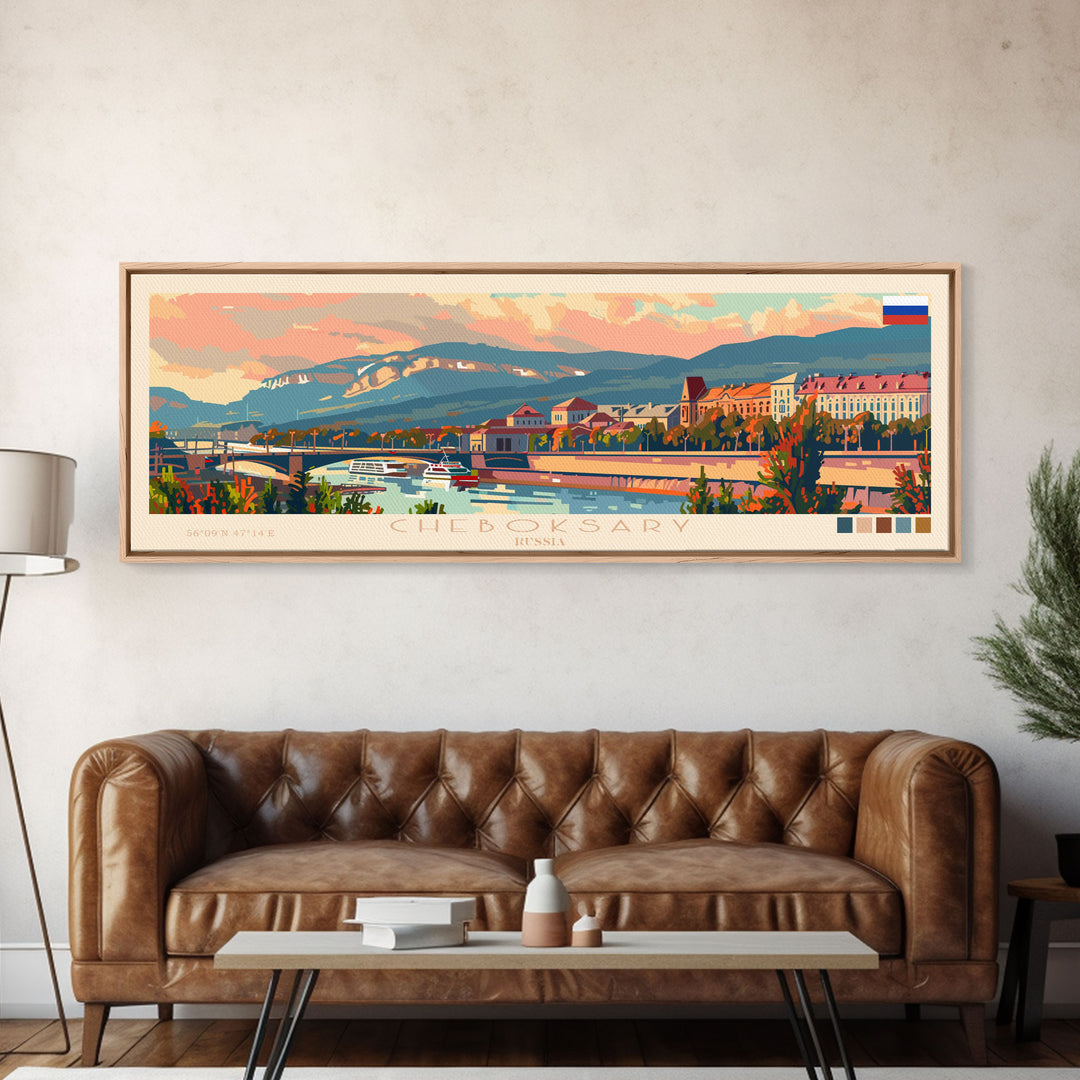 Cheboksary Russia Travel Art, City Art, Framed Canvas Print or Metal Wall Art, Europe Travel Poster, Panoramic Wall Art, Extra Wide Wall Art