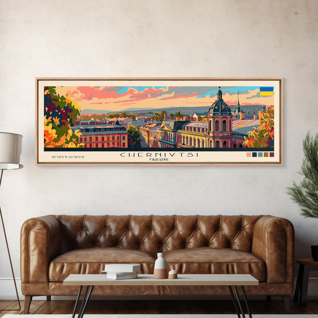 Chernihiv Ukraine Panoramic Travel Poster, Framed Canvas Print or Metal Wall Art, Travel Art, Home Decor, Panoramic Painting, Midcentury Art