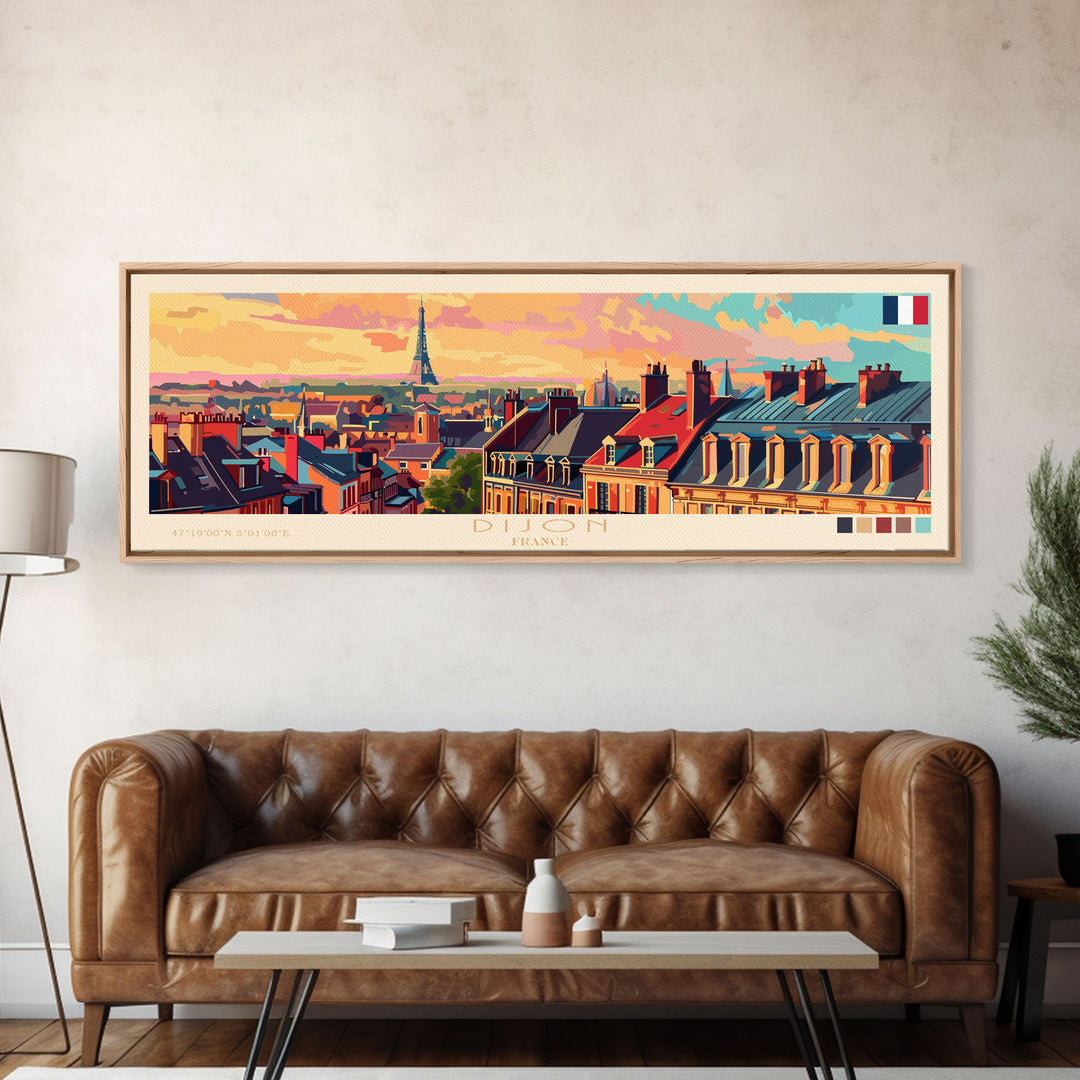 Dijon France Travel Art, City Art, Framed Canvas Print or Metal Wall Art, Europe Travel Poster, Panoramic Wall Art, Extra Wide Wall Art