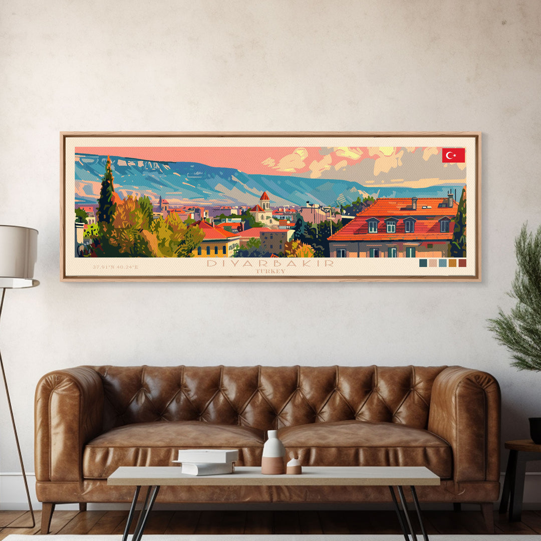 Diyarbakr Turkey Panoramic Travel Poster, Framed Canvas Print or Metal Wall Art, Travel Art, Home Decor, Panoramic Painting, Midcentury Art