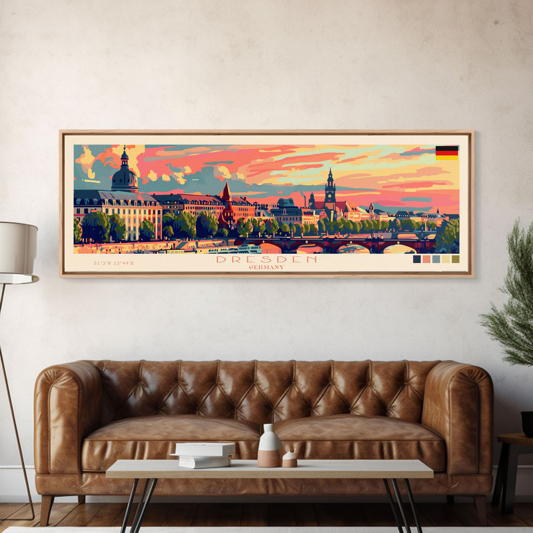 Dresde Germany Travel Art, City Art, Framed Canvas Print or Metal Wall Art, Europe Travel Poster, Panoramic Wall Art, Extra Wide Wall Art