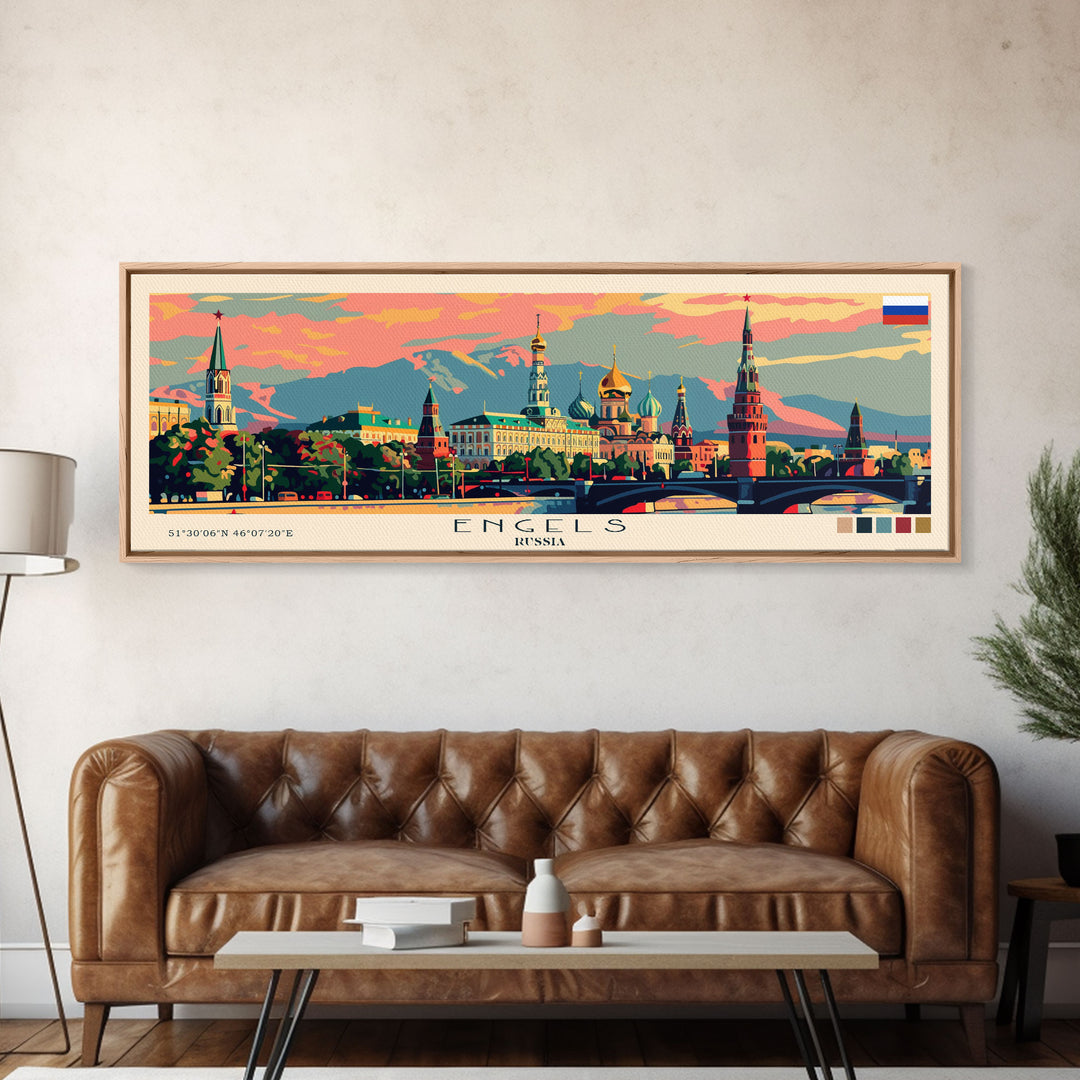 Engels Russia Panoramic Travel Poster, Framed Canvas Print or Metal Wall Art, Travel Art, Home Decor, Panoramic Painting, Midcentury Art