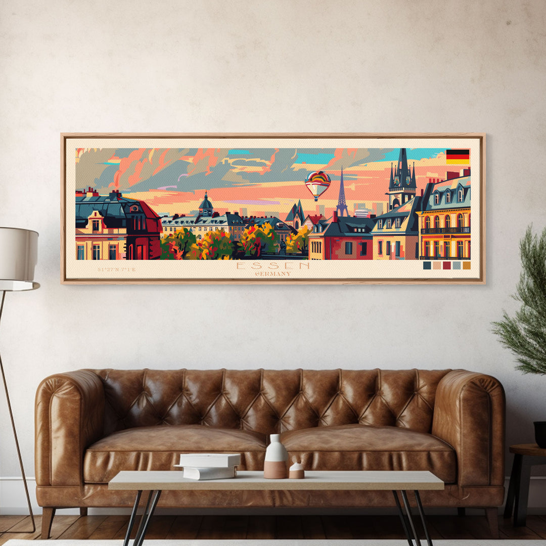 Essen Germany Travel Print Wall Art, Panoramic City Art, Travel Art, Wall Decor, Vacation Gift, Framed Canvas Print Or Metal Art