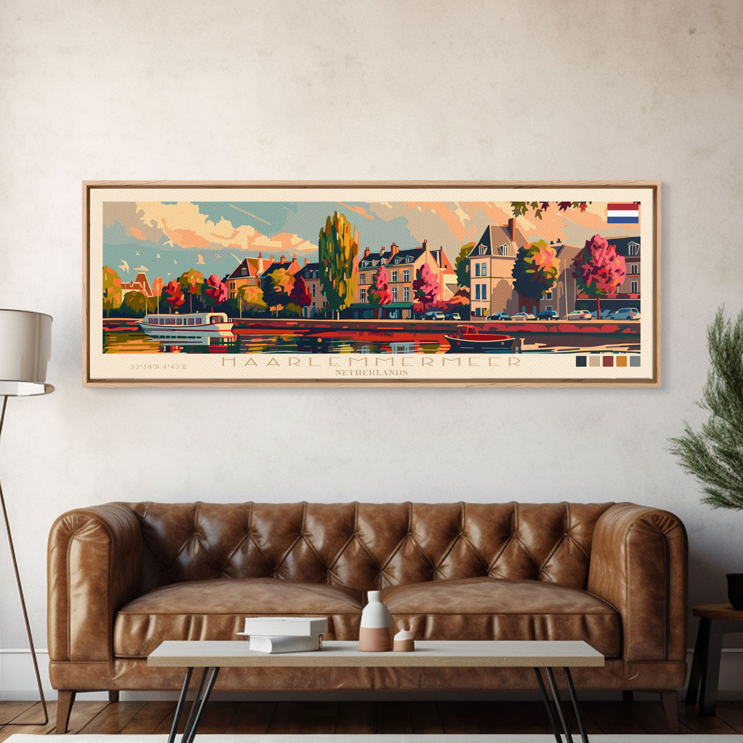 Haarlemmermeer Netherlands Panoramic Travel Poster, Framed Canvas Print or Metal Wall Art, Travel Art, Home Decor, Panoramic Painting, Midcentury Art