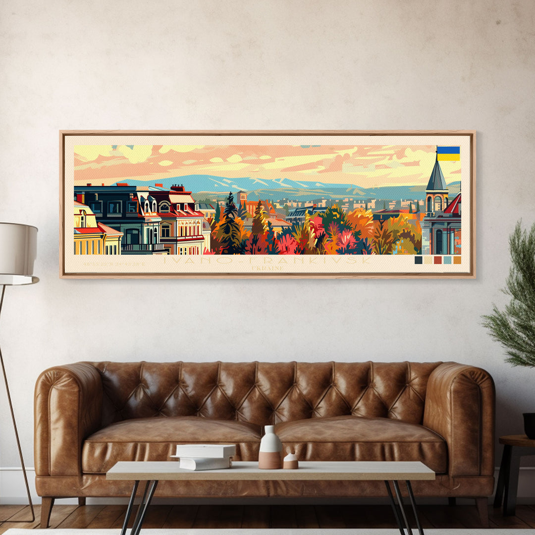 Ivano Frankivsk Travel Art, City Art, Framed Canvas Print or Metal Wall Art, Europe Travel Poster, Panoramic Wall Art, Extra Wide Wall Art