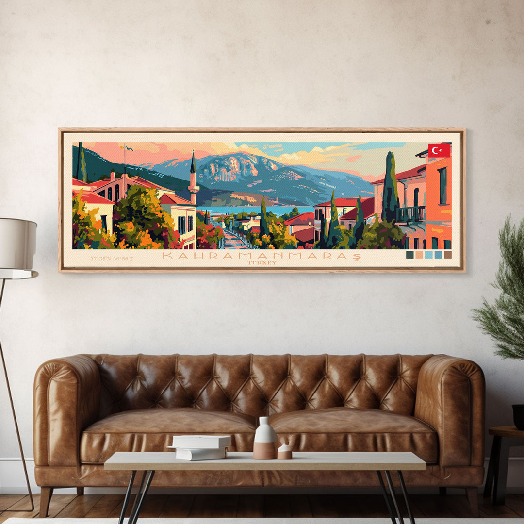 Kahramanmaras Turkey Panoramic Travel Poster, Framed Canvas Print or Metal Wall Art, Travel Art, Home Decor, Panoramic Painting, Midcentury Art