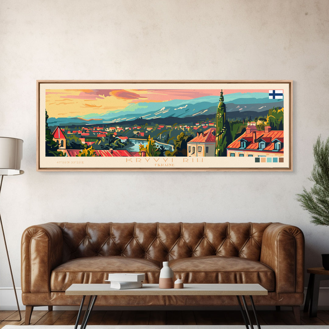 KryvyiRih Ukraine Panoramic Travel Poster, Framed Canvas Print or Metal Wall Art, Travel Art, Home Decor, Panoramic Painting, Midcentury Art