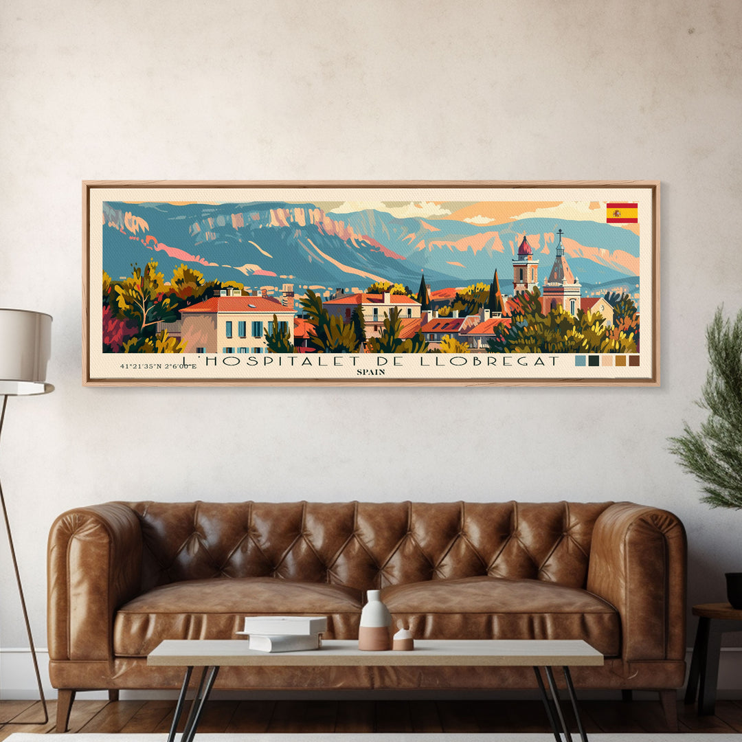 L'Hospitalet-de-Llobregat Spain Travel Print Wall Art, Panoramic City Art, Travel Art, Wall Decor, Vacation Gift, Framed Canvas Print Or Metal Art