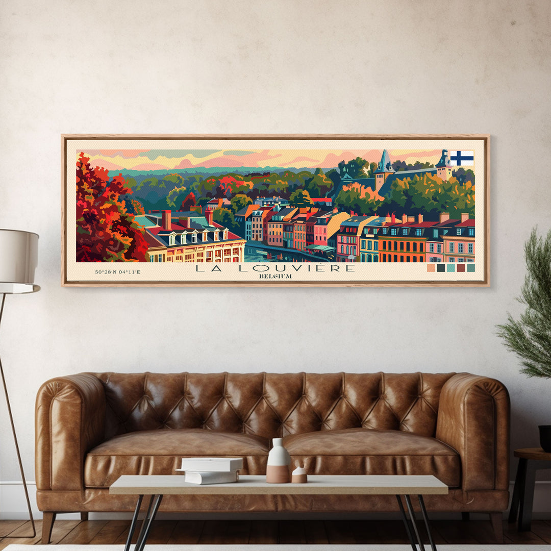 La Louvire Belgium Travel Art, City Art, Framed Canvas Print or Metal Wall Art, Europe Travel Poster, Panoramic Wall Art, Extra Wide Wall Art