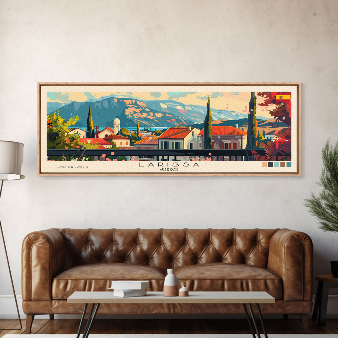 Larissa Greece Travel Print Wall Art, Panoramic City Art, Travel Art, Wall Decor, Vacation Gift, Framed Canvas Print Or Metal Art