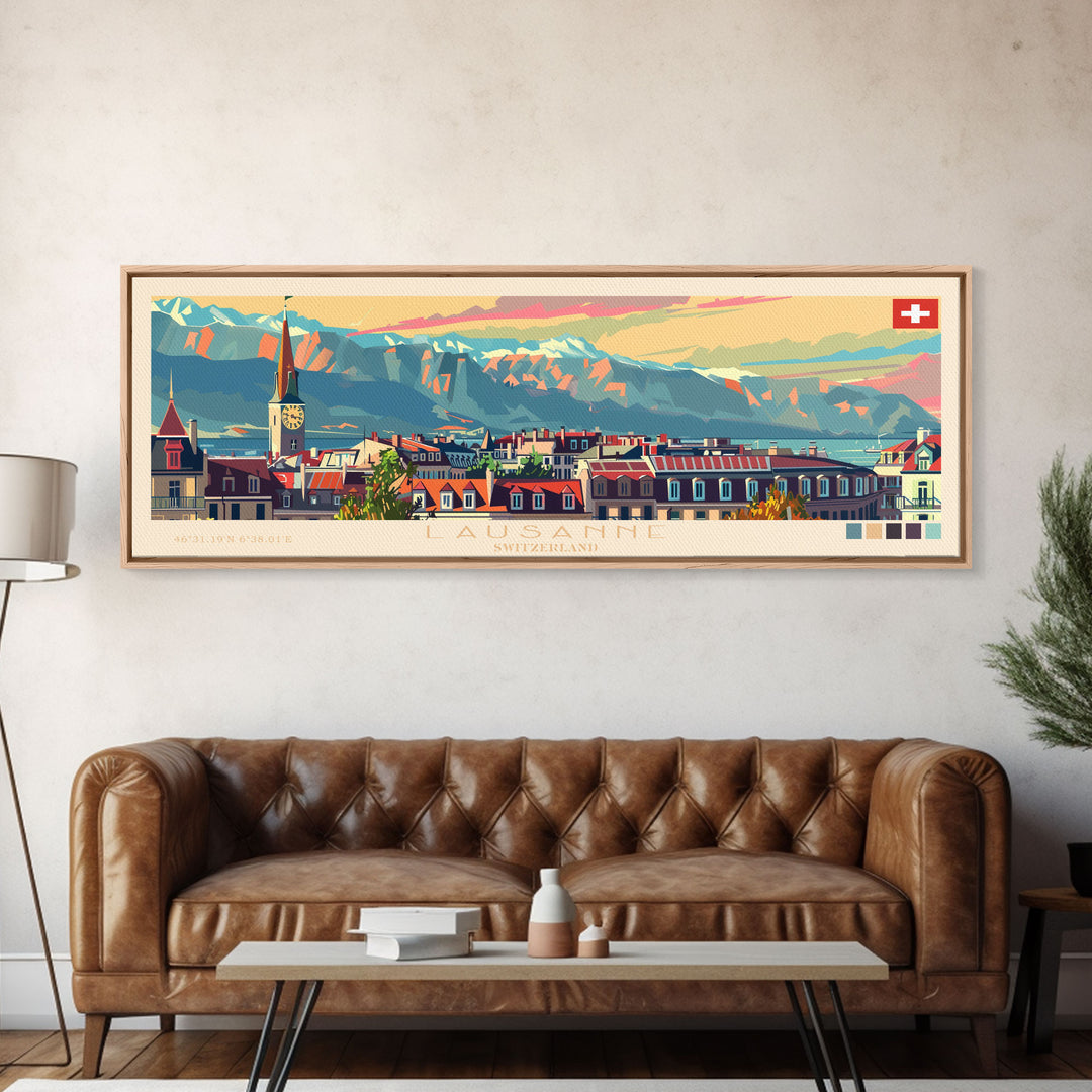 Lausanne Switzerland Travel Art, City Art, Framed Canvas Print or Metal Wall Art, Europe Travel Poster, Panoramic Wall Art, Extra Wide Wall Art