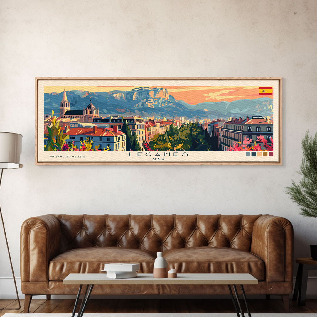 Leganes Spain Travel Print Wall Art, Panoramic City Art, Travel Art, Wall Decor, Vacation Gift, Framed Canvas Print Or Metal Art