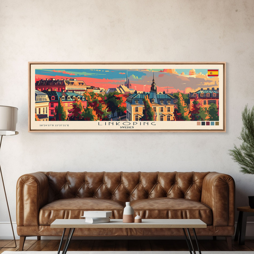 Linkoping Sweden Travel Art, City Art, Framed Canvas Print or Metal Wall Art, Europe Travel Poster, Panoramic Wall Art, Extra Wide Wall Art