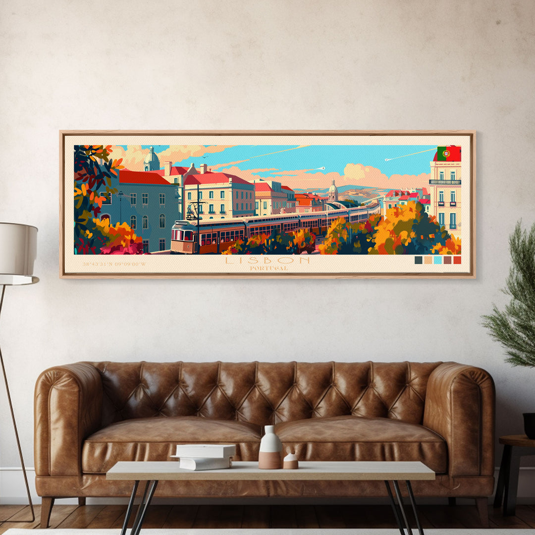 Lisbon Portugal Travel Print Wall Art, Panoramic City Art, Travel Art, Wall Decor, Vacation Gift, Framed Canvas Print Or Metal Art