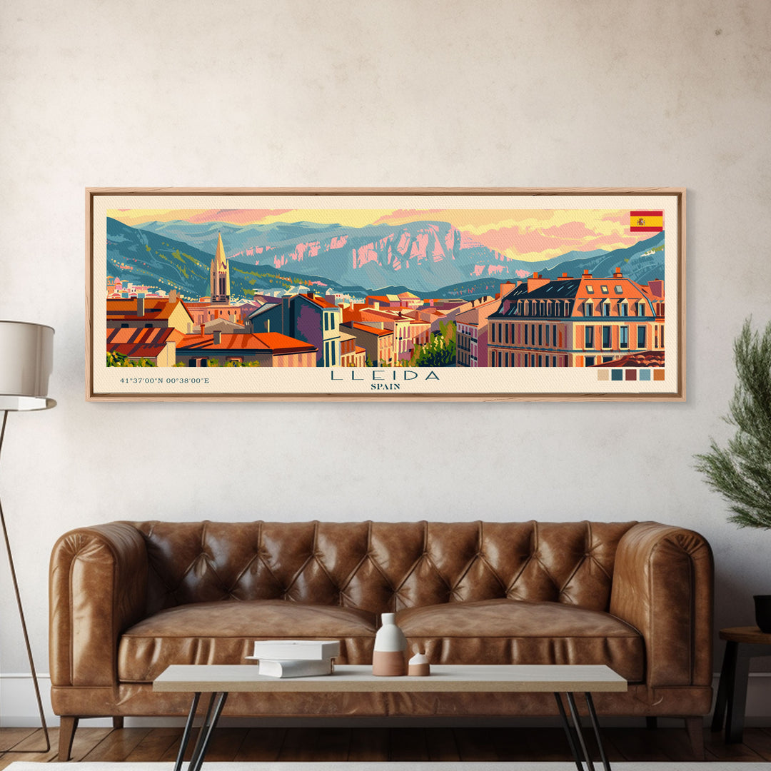 Lleida Spain Travel Print Wall Art, Panoramic City Art, Travel Art, Wall Decor, Vacation Gift, Framed Canvas Print Or Metal Art