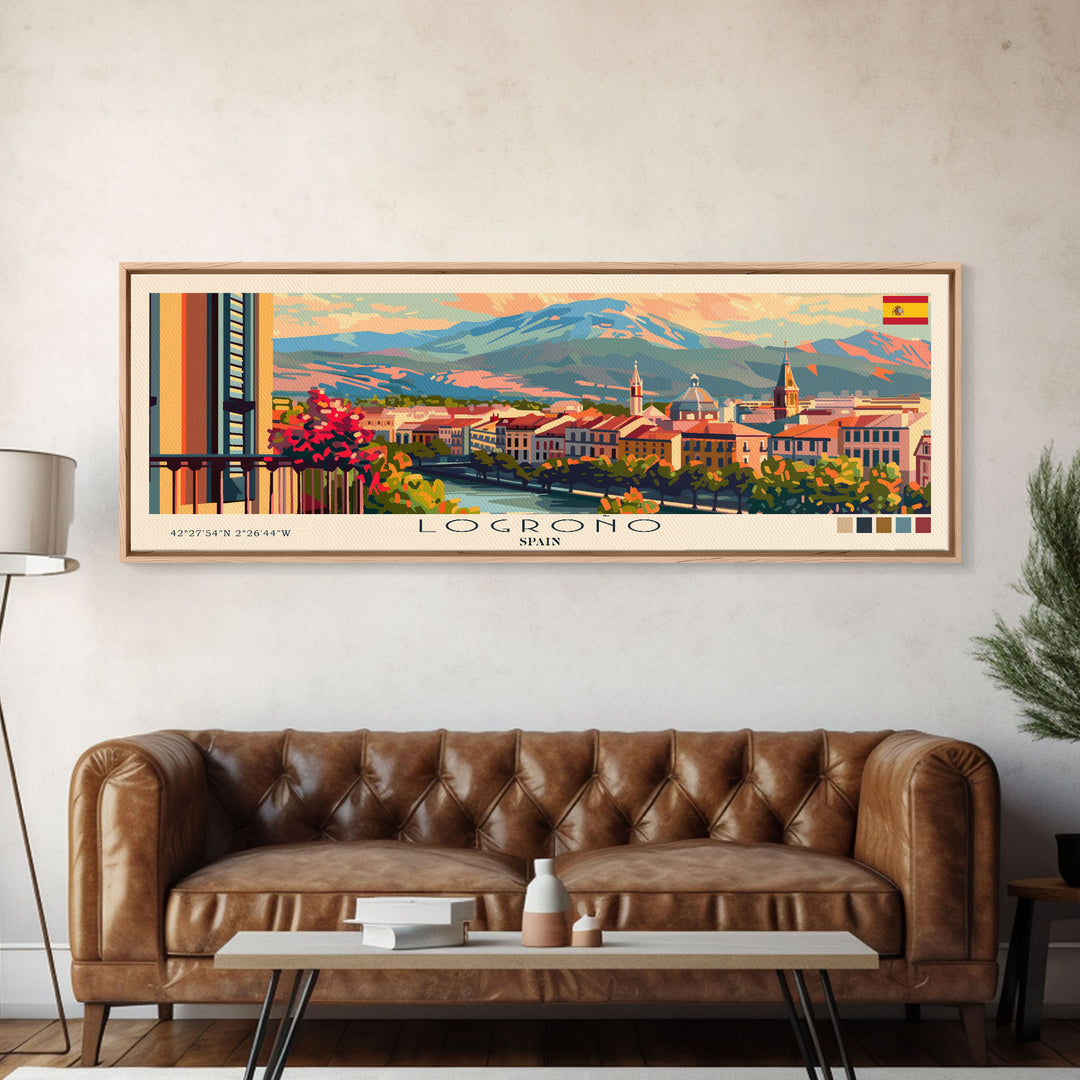 Logroño Spain Travel Art, City Art, Framed Canvas Print or Metal Wall Art, Europe Travel Poster, Panoramic Wall Art, Extra Wide Wall Art