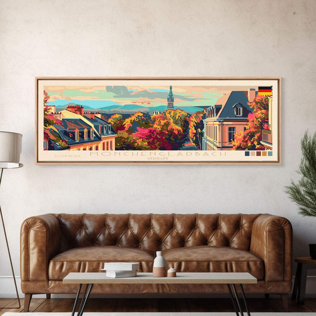 Monchengladbach Germany Travel Art, City Art, Framed Canvas Print or Metal Wall Art, Europe Travel Poster, Panoramic Wall Art, Extra Wide Wall Art