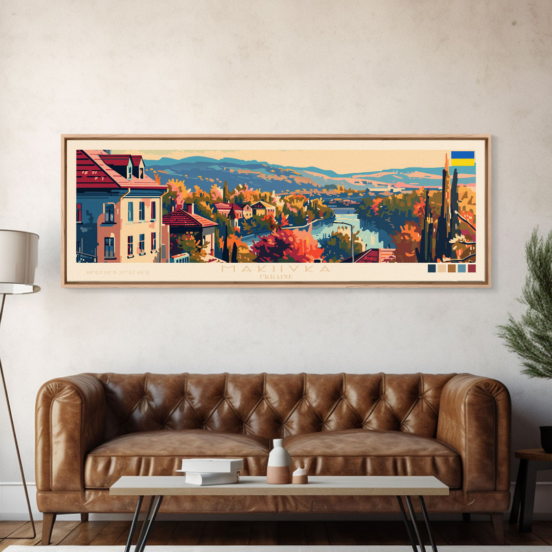 Makiivka Ukraine Panoramic Travel Poster, Framed Canvas Print or Metal Wall Art, Travel Art, Home Decor, Panoramic Painting, Midcentury Art