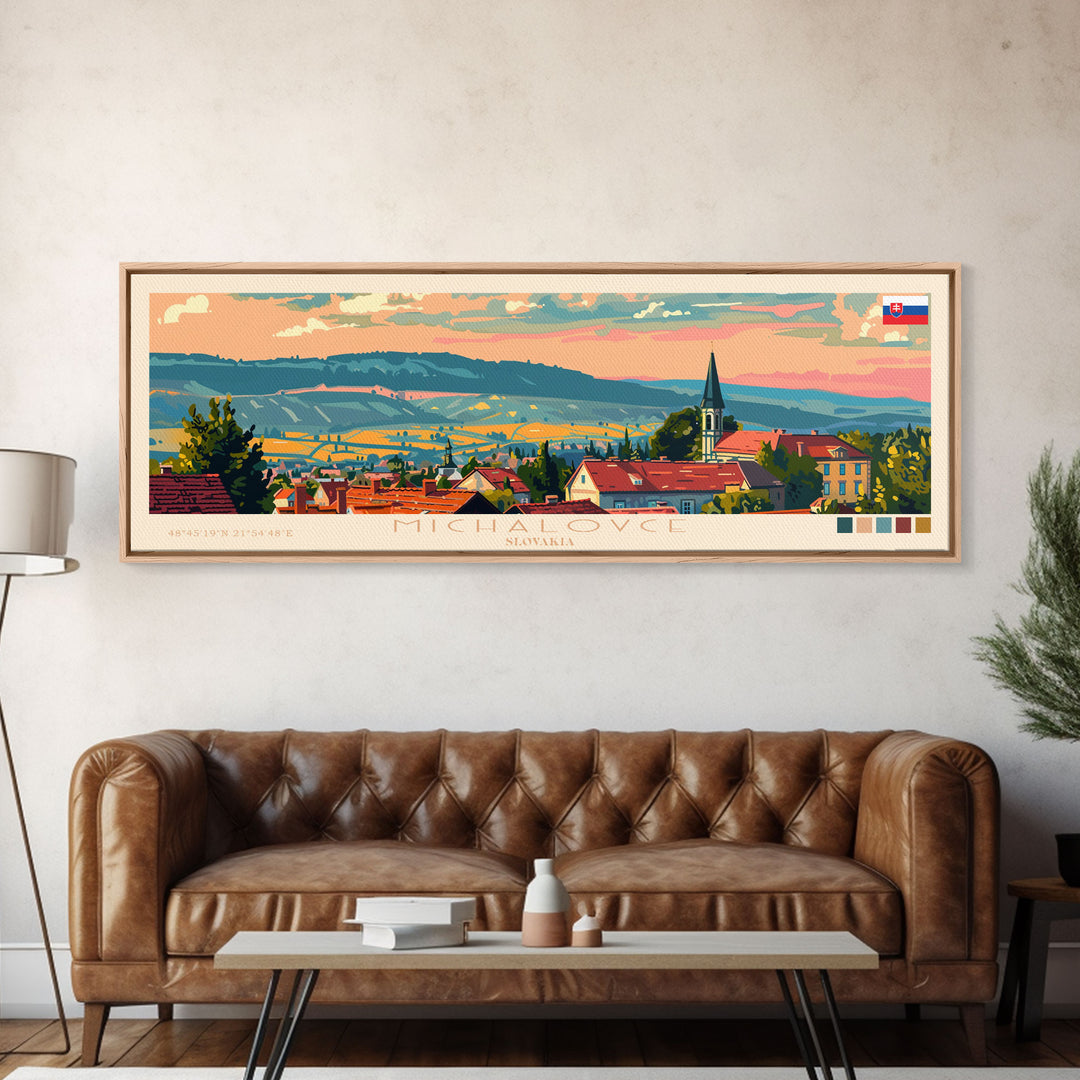 Michalovce Slovakia Travel Art, City Art, Framed Canvas Print or Metal Wall Art, Europe Travel Poster, Panoramic Wall Art, Extra Wide Wall Art