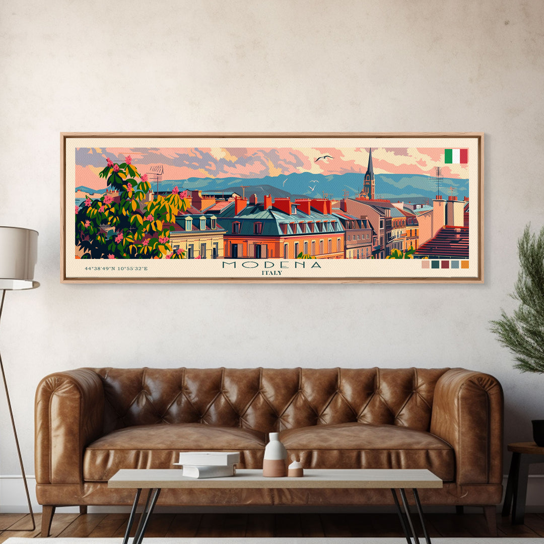 Modena Italy Travel Print Wall Art, Panoramic City Art, Travel Art, Wall Decor, Vacation Gift, Framed Canvas Print Or Metal Art