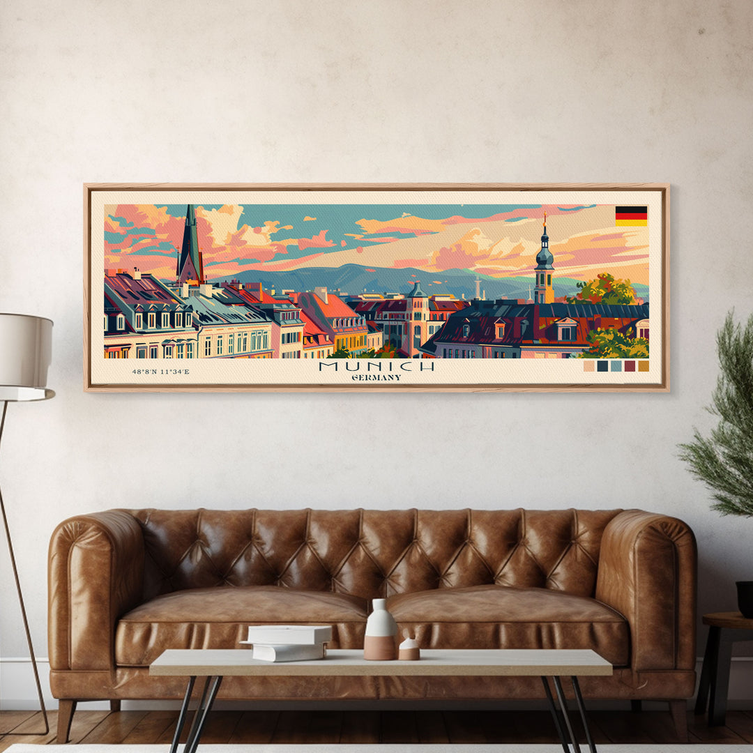 Munich Germany Wall Art, Panoramic Travel Poster, Panoramic Framed Canvas Print, City Wall Art, Wall Hanging Home Decor, Travel Art