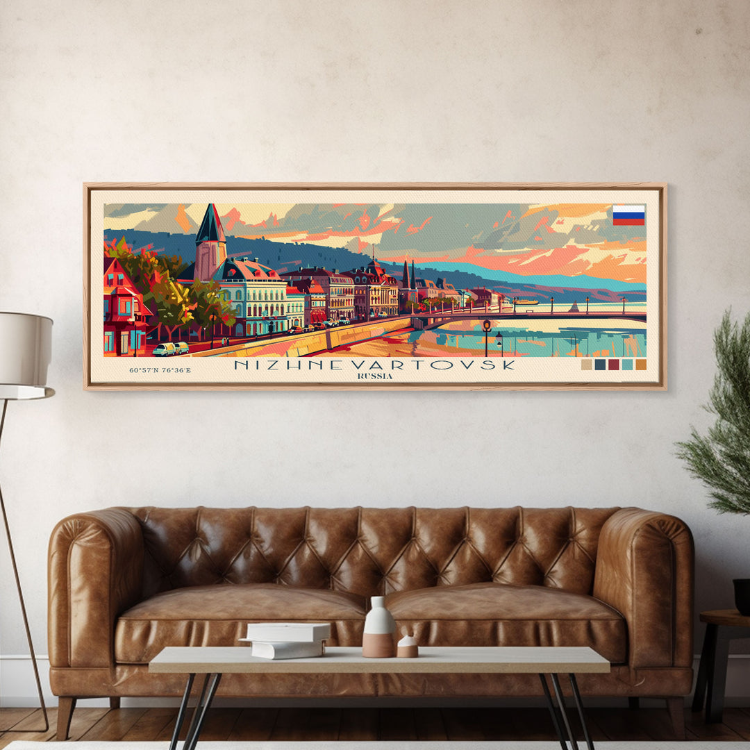 Nizhnevartovsk Russia Travel Art, City Art, Framed Canvas Print or Metal Wall Art, Europe Travel Poster, Panoramic Wall Art, Extra Wide Wall Art