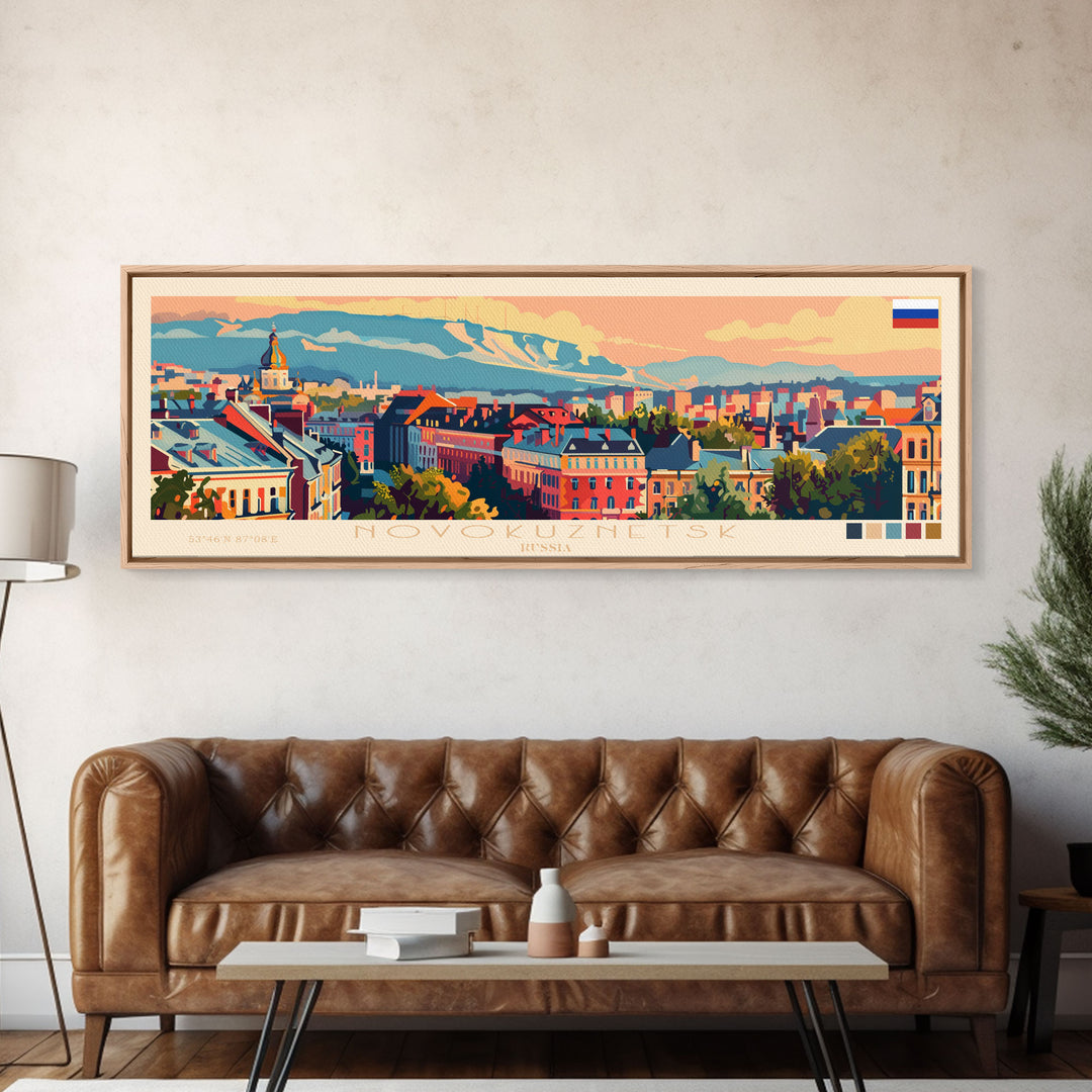 Novokuznetsk Russia Panoramic Travel Poster, Framed Canvas Print or Metal Wall Art, Travel Art, Home Decor, Panoramic Painting, Midcentury Art