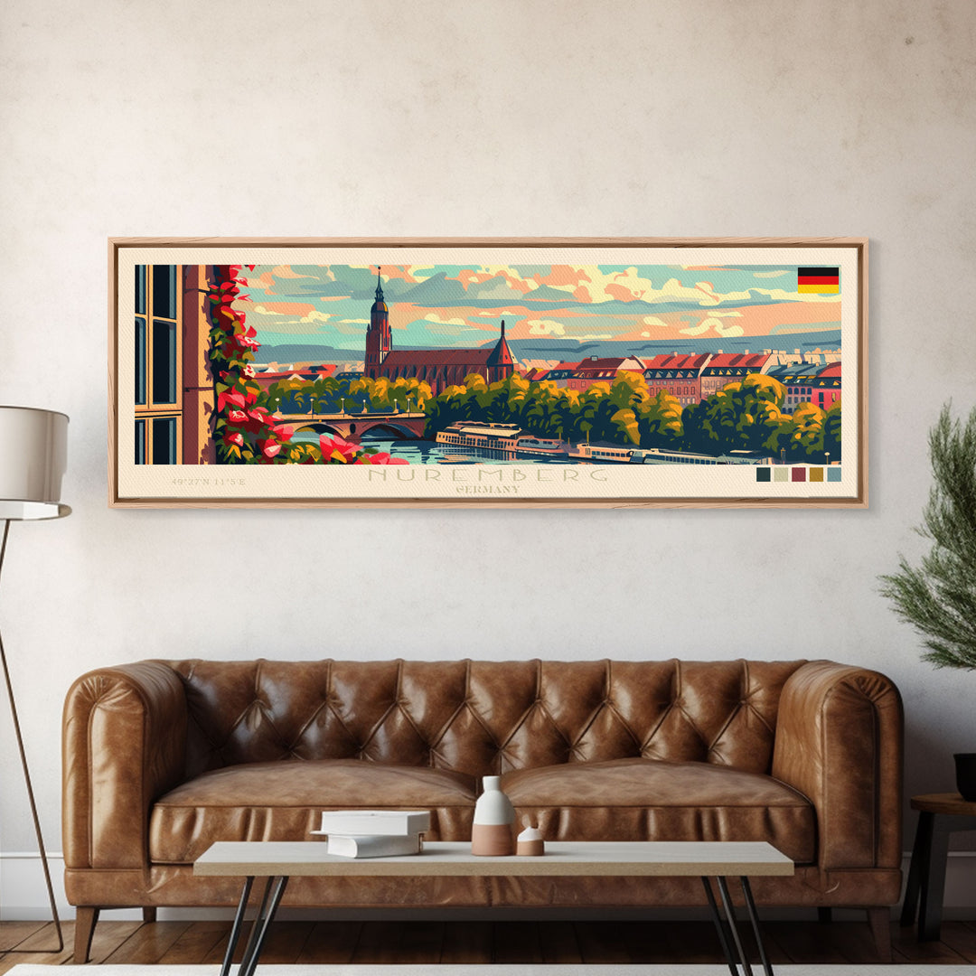 Nuremberg Germany Travel Art, City Art, Framed Canvas Print or Metal Wall Art, Europe Travel Poster, Panoramic Wall Art, Extra Wide Wall Art