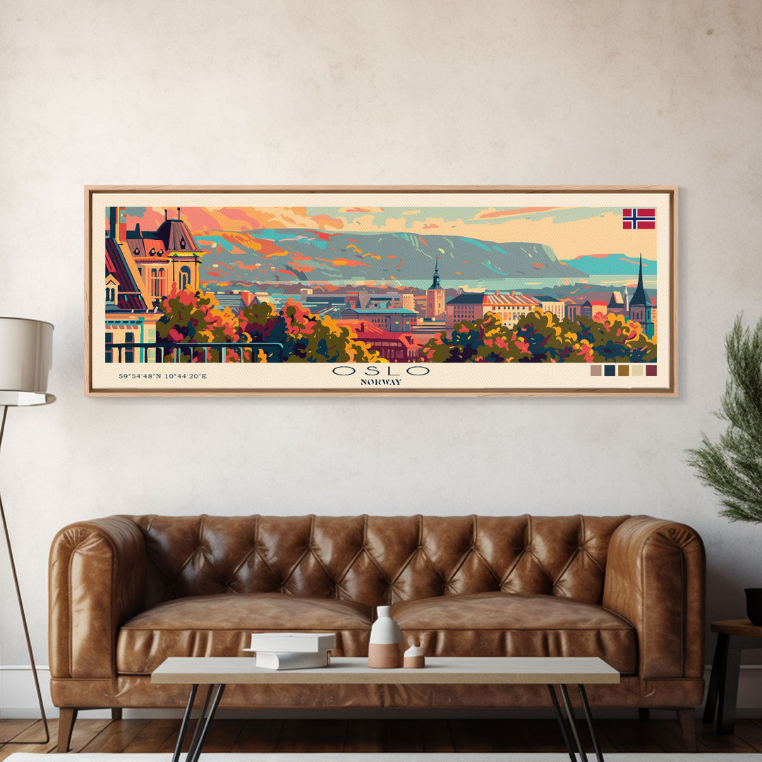 Oslo Norway Travel Art, City Art, Framed Canvas Print or Metal Wall Art, Europe Travel Poster, Panoramic Wall Art, Extra Wide Wall Art