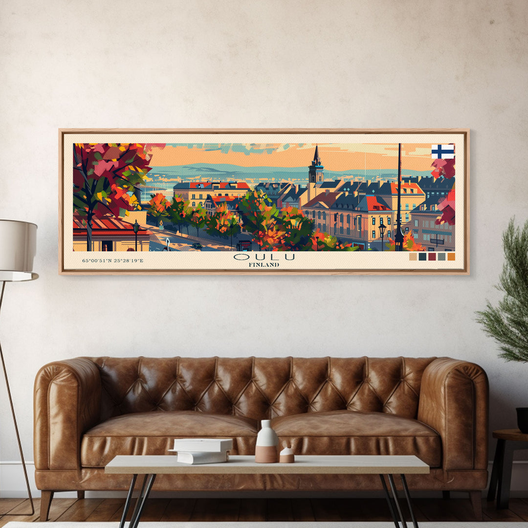 Oulu Finland Travel Print Wall Art, Panoramic City Art, Travel Art, Wall Decor, Vacation Gift, Framed Canvas Print Or Metal Art