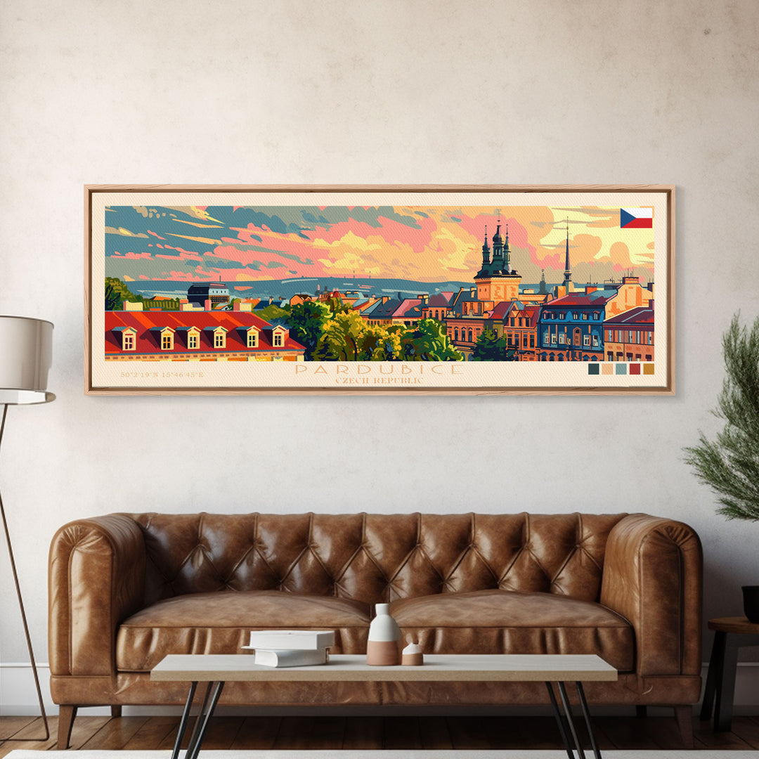 Pardubice Czech Republic Travel Art, City Art, Framed Canvas Print or Metal Wall Art, Europe Travel Poster, Panoramic Wall Art, Extra Wide Wall Art