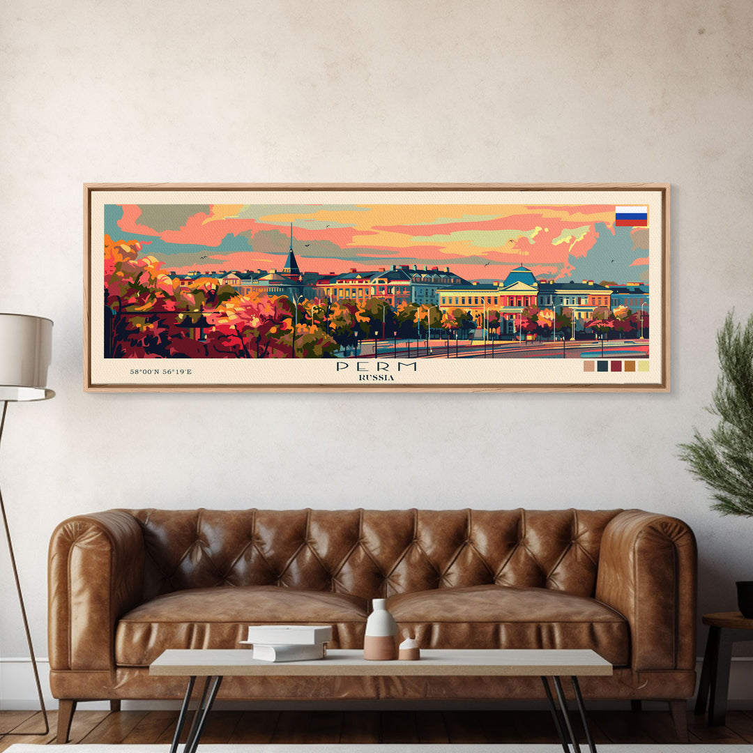 Perm Russia Travel Art, City Art, Framed Canvas Print or Metal Wall Art, Europe Travel Poster, Panoramic Wall Art, Extra Wide Wall Art