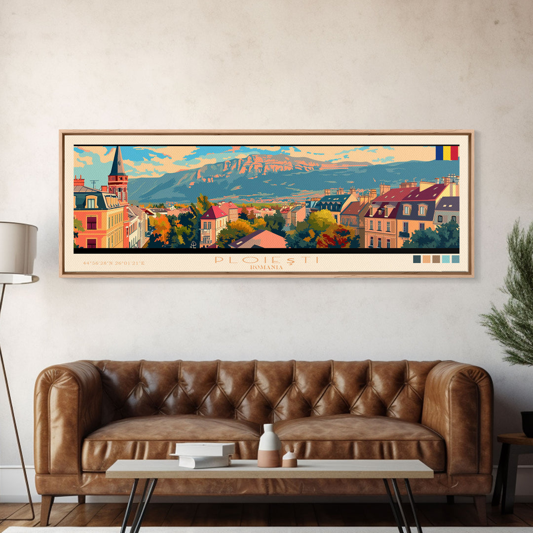 Ploiesti Romania Travel Print Wall Art, Panoramic City Art, Travel Art, Wall Decor, Vacation Gift, Framed Canvas Print Or Metal Art