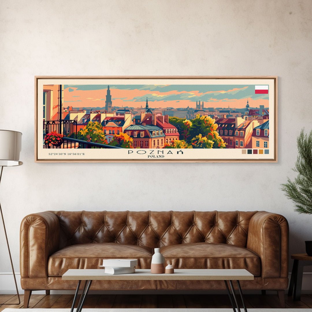 Pozna Poland Travel Art, City Art, Framed Canvas Print or Metal Wall Art, Europe Travel Poster, Panoramic Wall Art, Extra Wide Wall Art