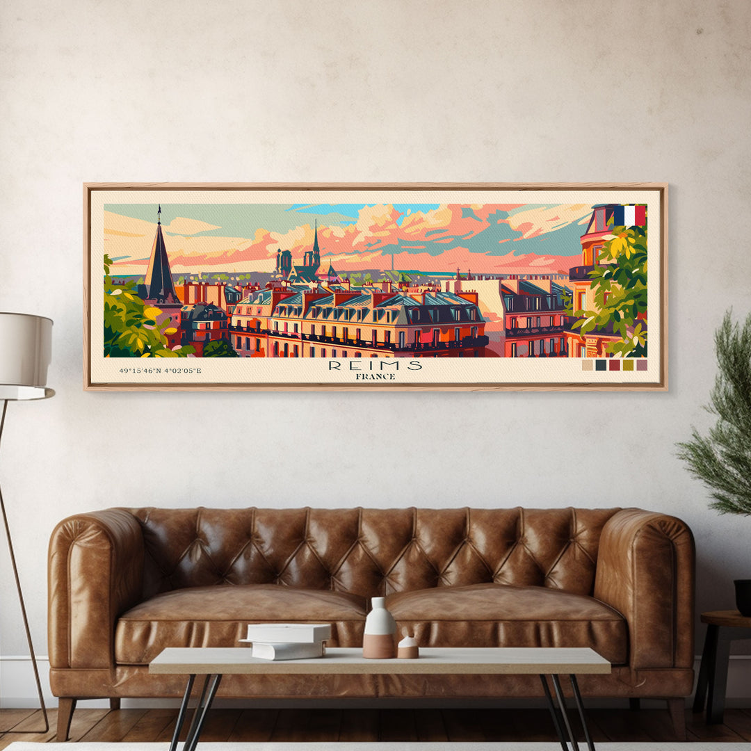 Reims France Travel Art, City Art, Framed Canvas Print or Metal Wall Art, Europe Travel Poster, Panoramic Wall Art, Extra Wide Wall Art