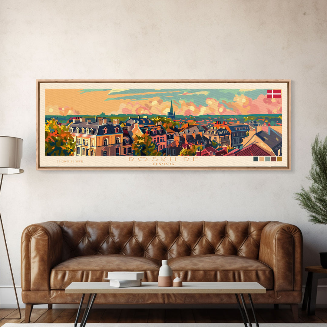 Roskilde Denmark Travel Art, City Art, Framed Canvas Print or Metal Wall Art, Europe Travel Poster, Panoramic Wall Art, Extra Wide Wall Art