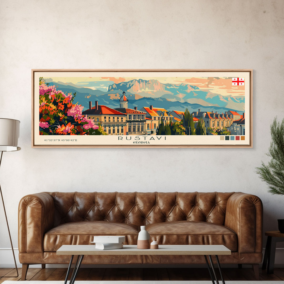 Rustavi Georgia Travel Art, City Art, Framed Canvas Print or Metal Wall Art, Europe Travel Poster, Panoramic Wall Art, Extra Wide Wall Art