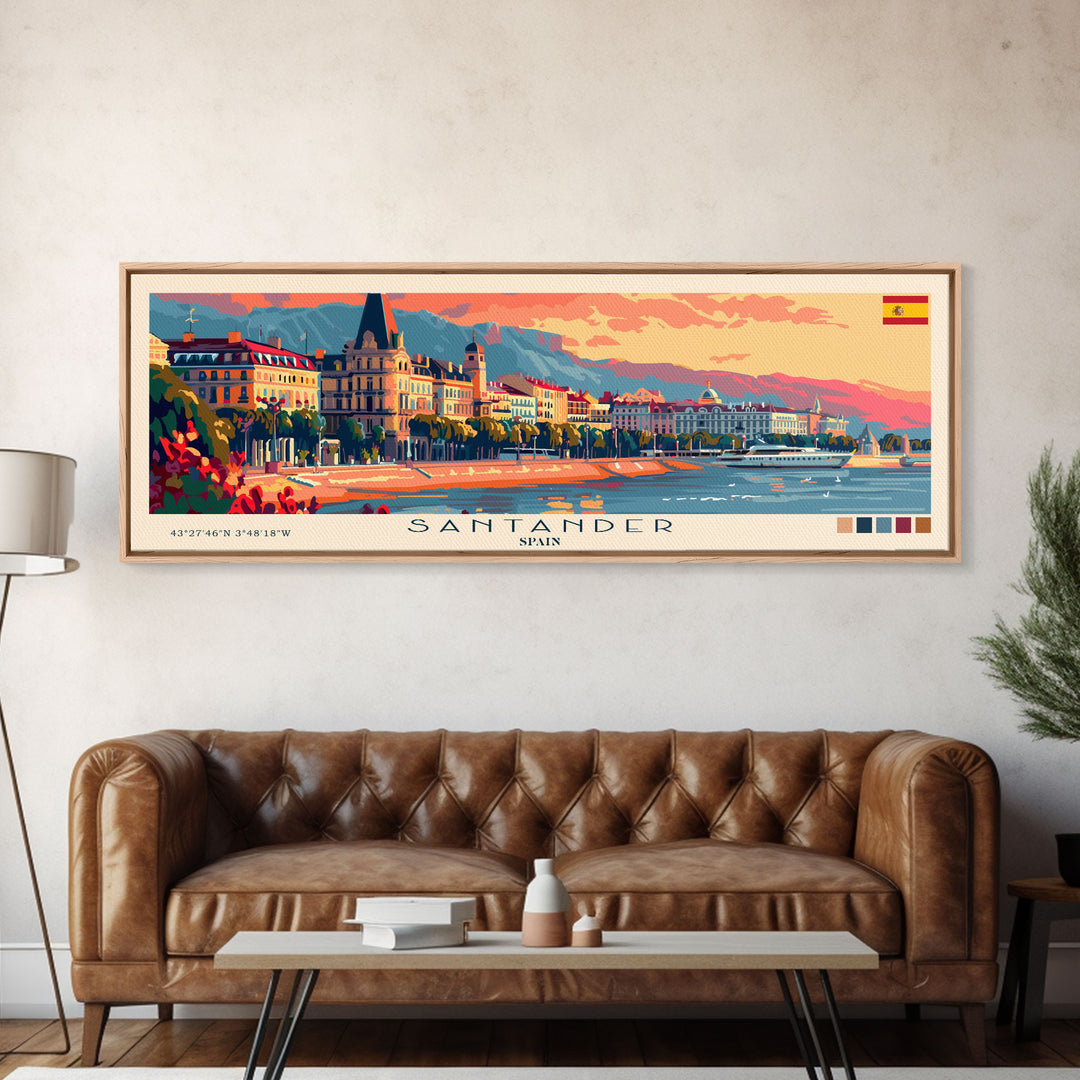 Santander Spain Travel Print Wall Art, Panoramic City Art, Travel Art, Wall Decor, Vacation Gift, Framed Canvas Print Or Metal Art