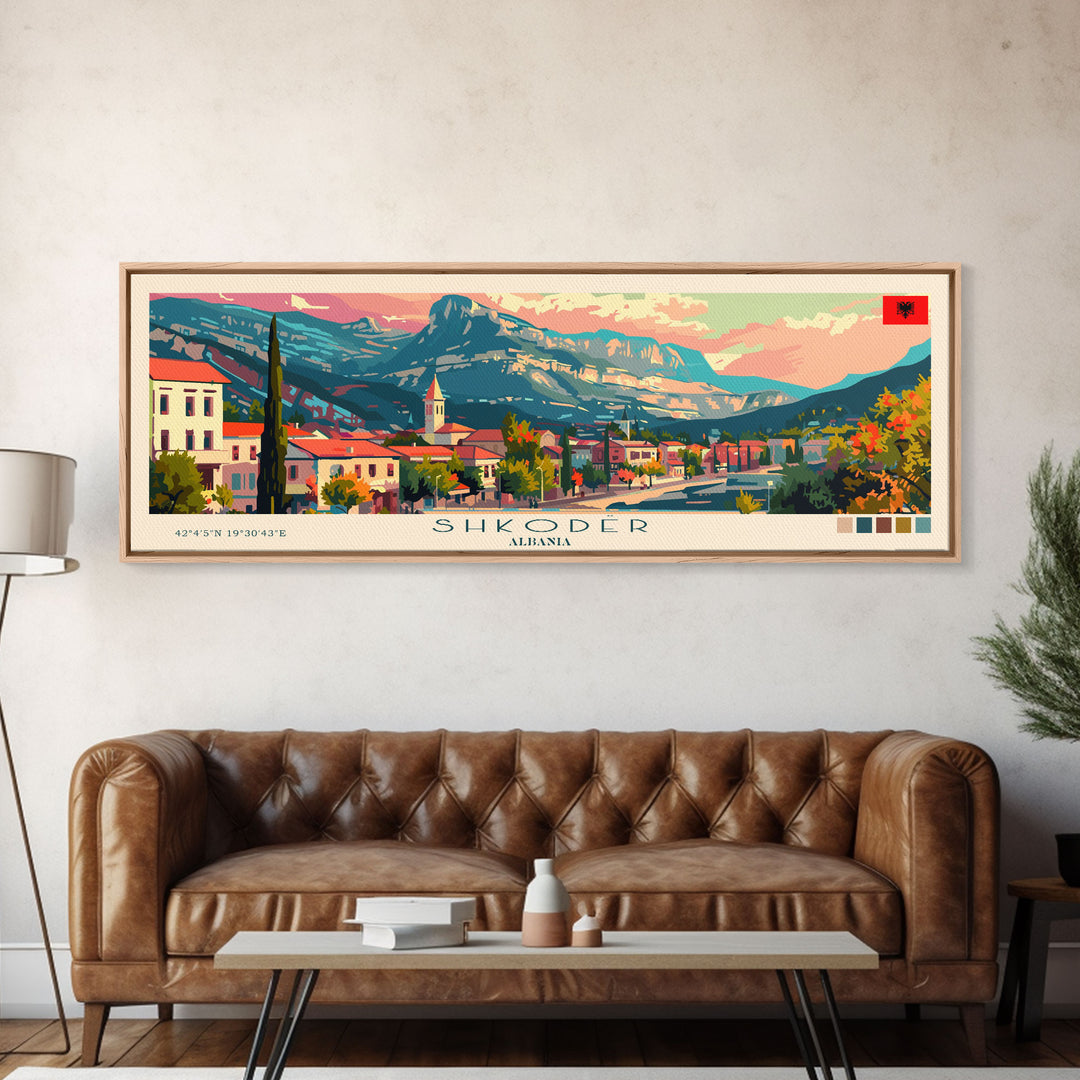 Shkodr Albania Travel Print Wall Art, Panoramic City Art, Travel Art, Wall Decor, Vacation Gift, Framed Canvas Print Or Metal Art