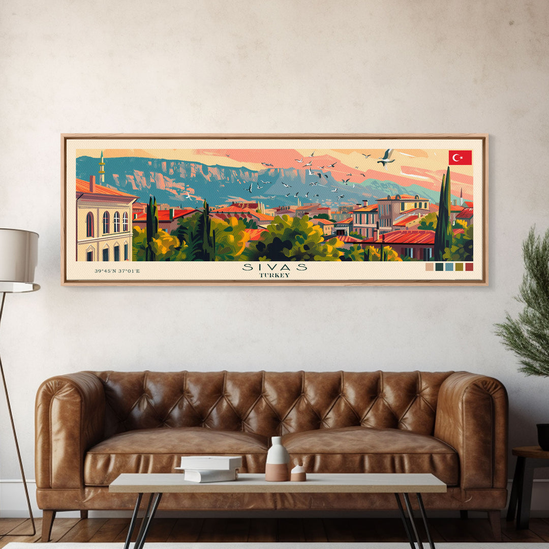 Sivas Turkey Travel Print Wall Art, Panoramic City Art, Travel Art, Wall Decor, Vacation Gift, Framed Canvas Print Or Metal Art